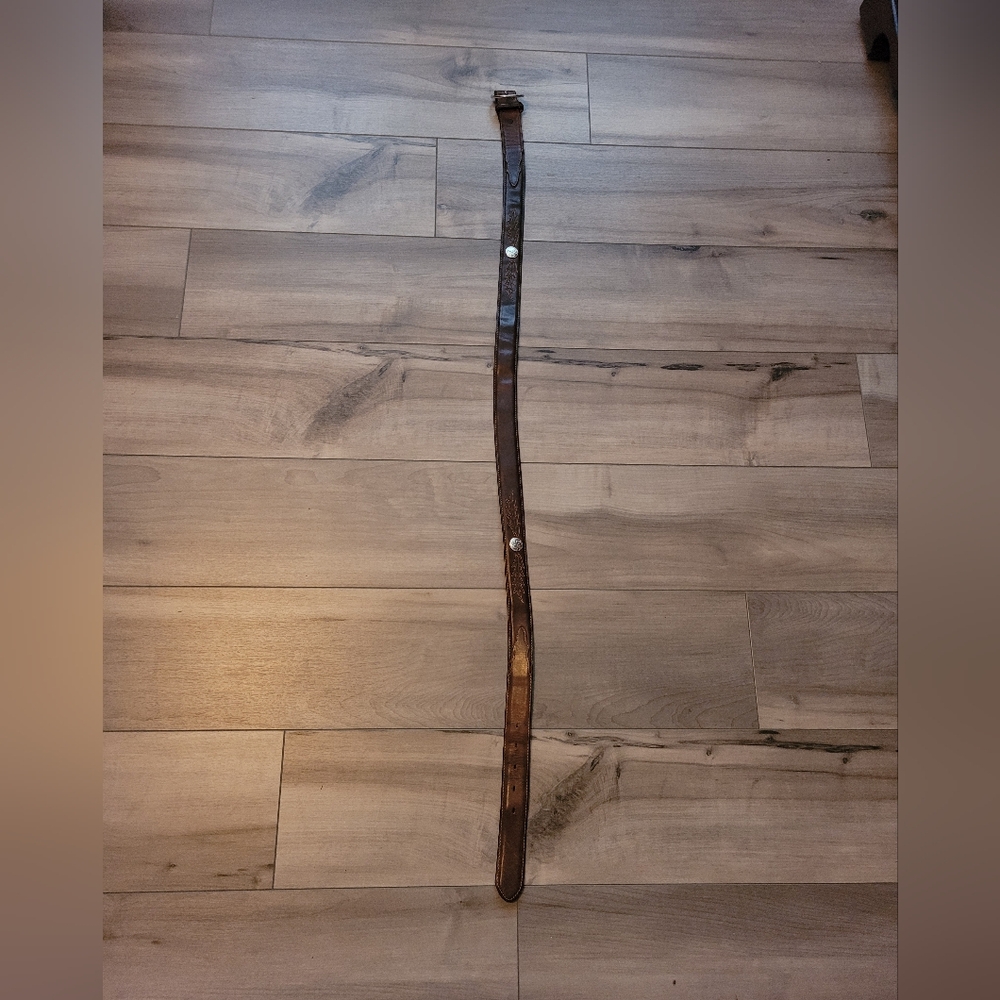 Tony Lama Brown Leather Belt with Silver Accents